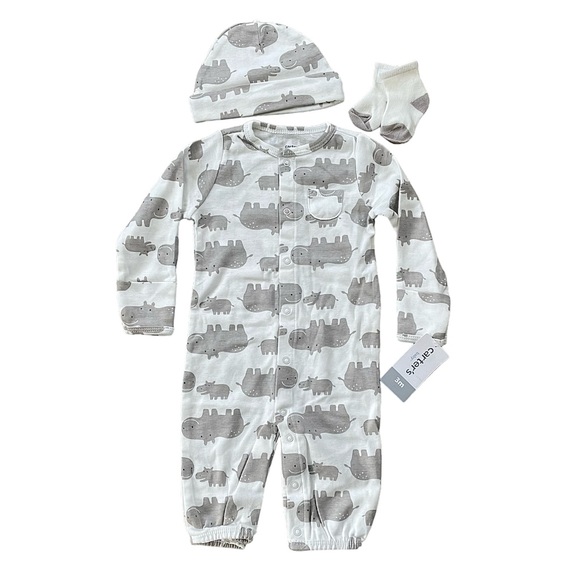 Carters One piece Matching Hippo Set - Picture 1 of 9